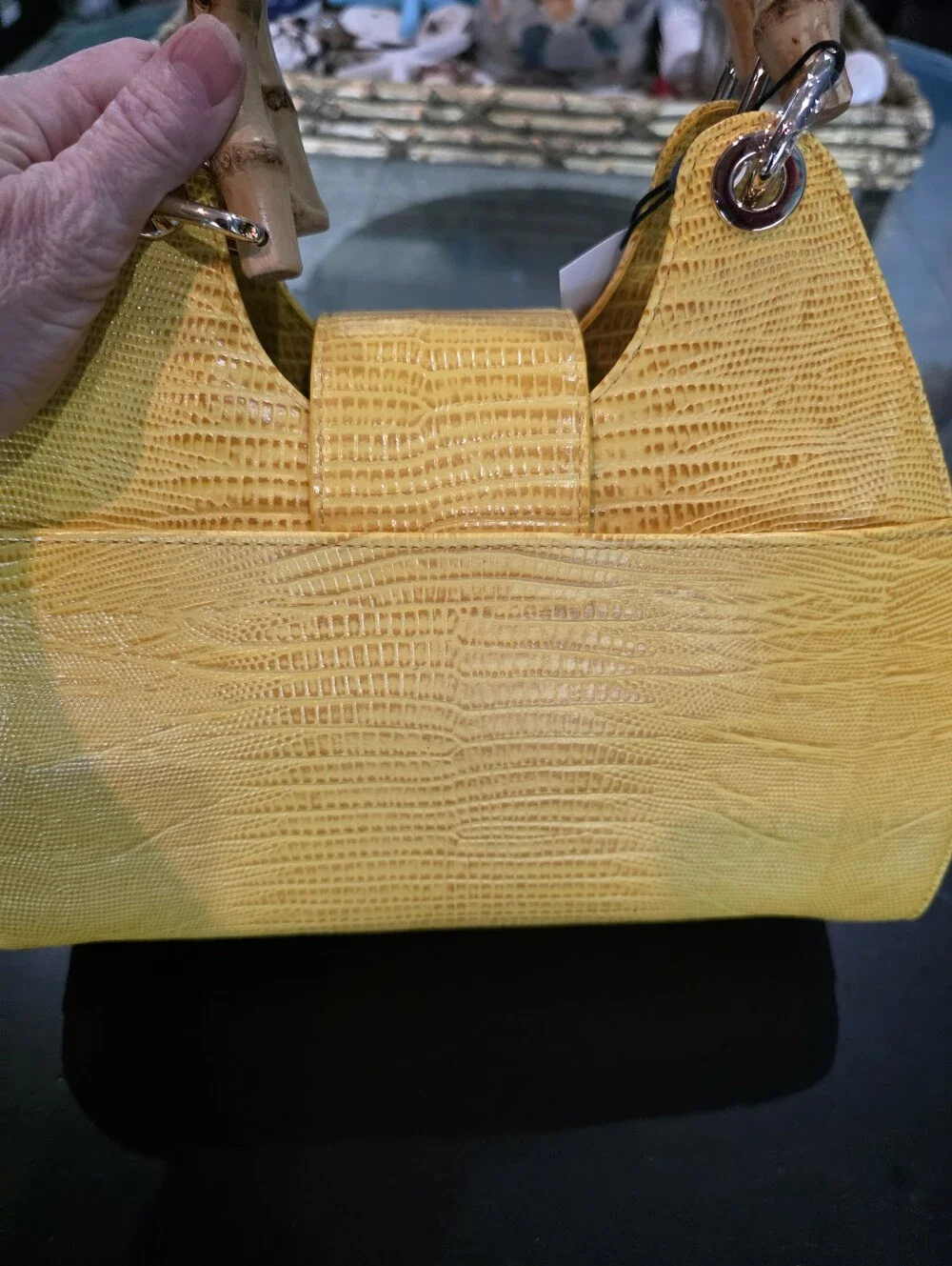 New Brahmin Adrian Yellow Woven Straw Tote Bag with Bamboo Handles